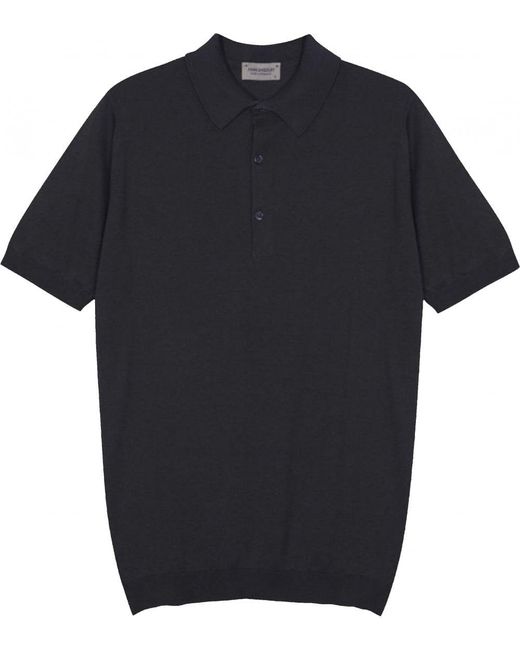John Smedley Black Adrian Sea Island Cotton Polo Shirt Granite Dark for men