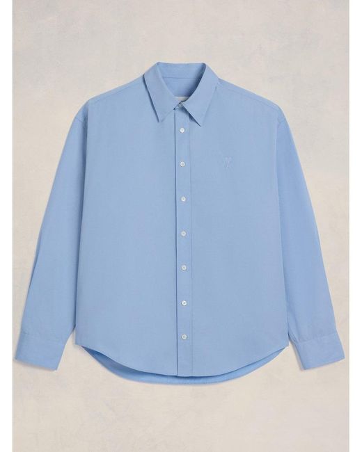 AMI Blue Poplin Shirt Cashmere for men