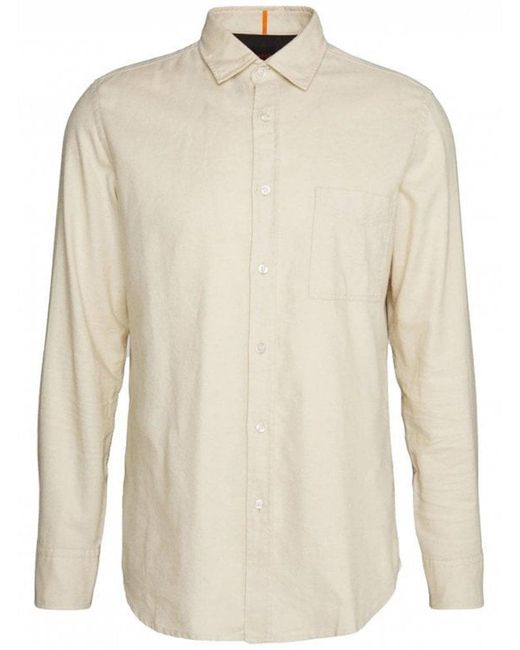 Boss White Relegant Open Regular Fit Flannel Shirt for men