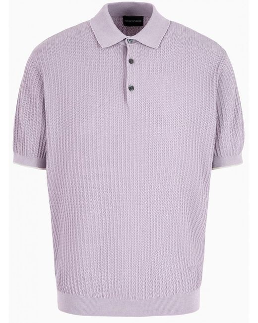 Emporio Armani Knit Patterned Polo Shirt Lilac Purple for men