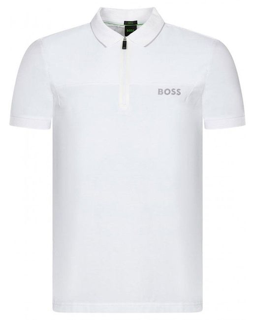 Boss White Philix Zip Polo Shirt for men