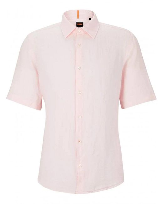 Boss Rash 2 Linen Canvas Shirt Light Pastel Pink for men