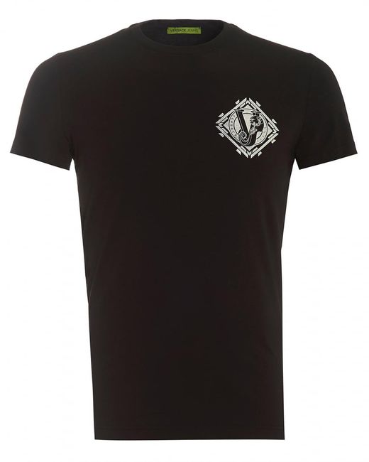 Versace Jeans T-shirt, Lettered Silver Tiger Logo Slim Fit Black Tee for men