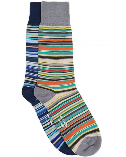Paul Smith Signature Stripe Socks Blue Grey for men
