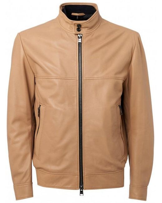 Boss Brown T-mailor Leather Jacket for men