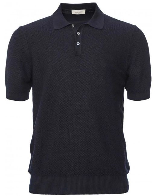 Gran Sasso Blue Honeycomb Tennis Polo Shirt Dark for men