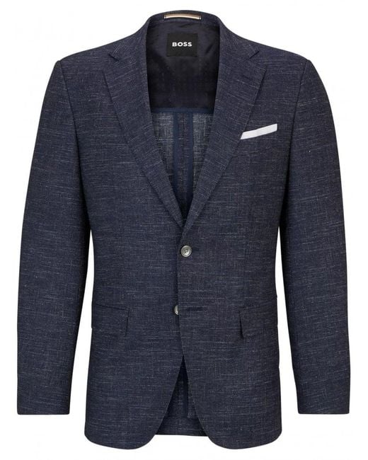 Boss Blue H-hutson Pattern Wool Blend Slim Jacket Dark for men