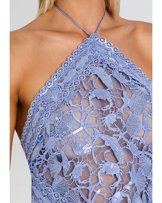 retroféte Blue Eaves Sequin Lace Top