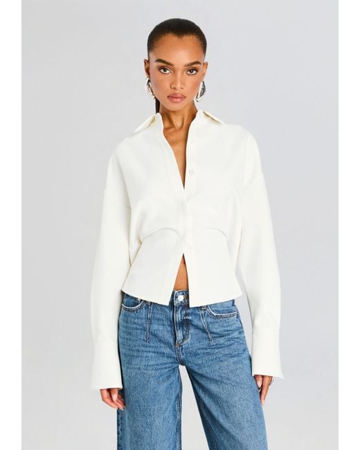 SER.O.YA White Crepe Draped Button Down