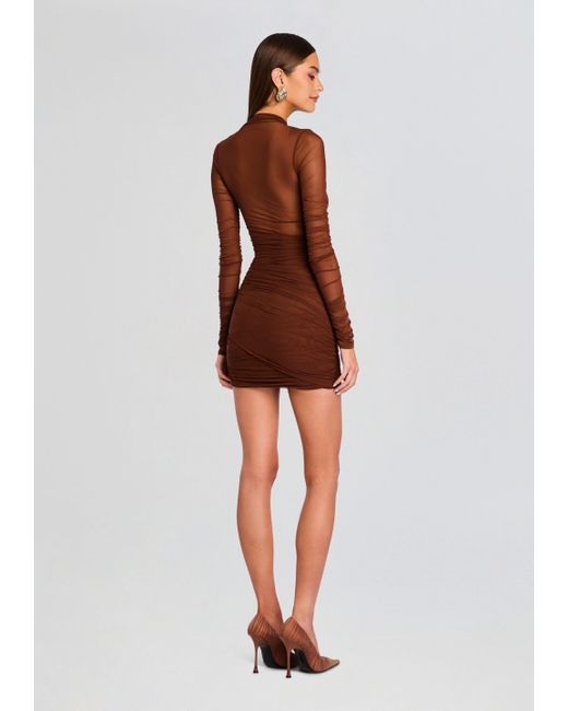 SER.O.YA Moxey Ruched Mesh Mini Dress in Brown | Lyst