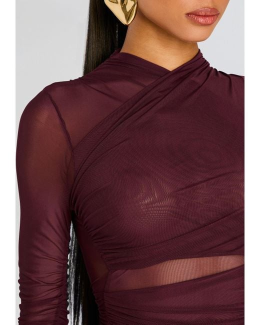 SER.O.YA Red Ruched Mesh Mini Dress