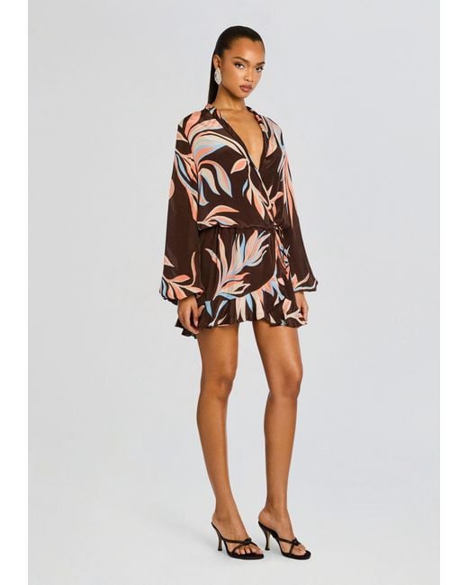 Rococo Sand White Fern Front Wrap Mini Dress