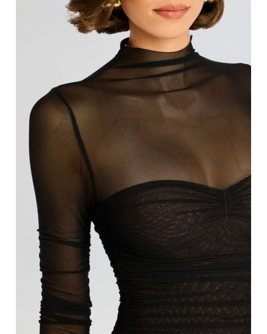 SER.O.YA Black Trina Mesh Ruched Midi Dress