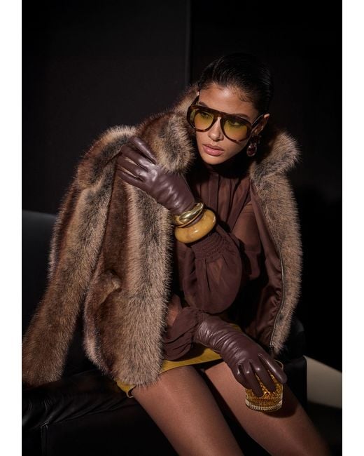 retroféte Brown Segrid Faux Fur Bomber