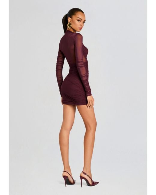 SER.O.YA Red Ruched Mesh Mini Dress