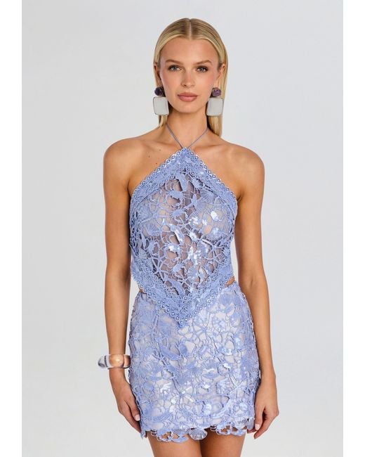 retroféte Blue Eaves Sequin Lace Top