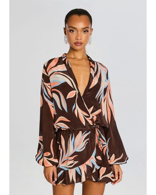 Rococo Sand White Fern Front Wrap Mini Dress