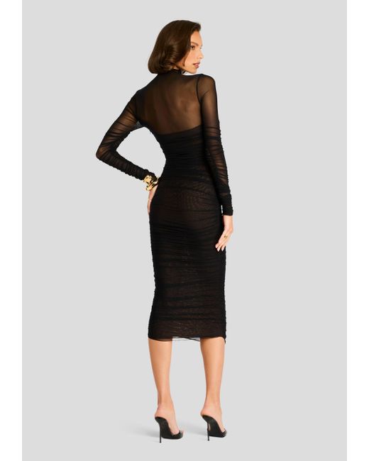 SER.O.YA Black Trina Mesh Ruched Midi Dress