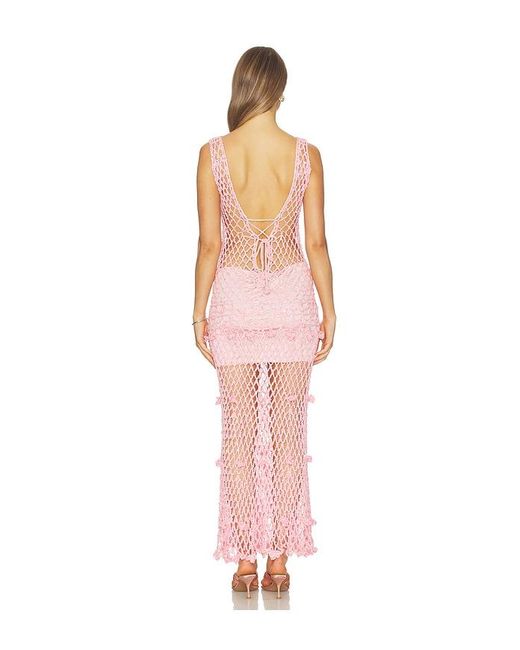 Andreeva Pink Handmade Maxi Crochet Dress