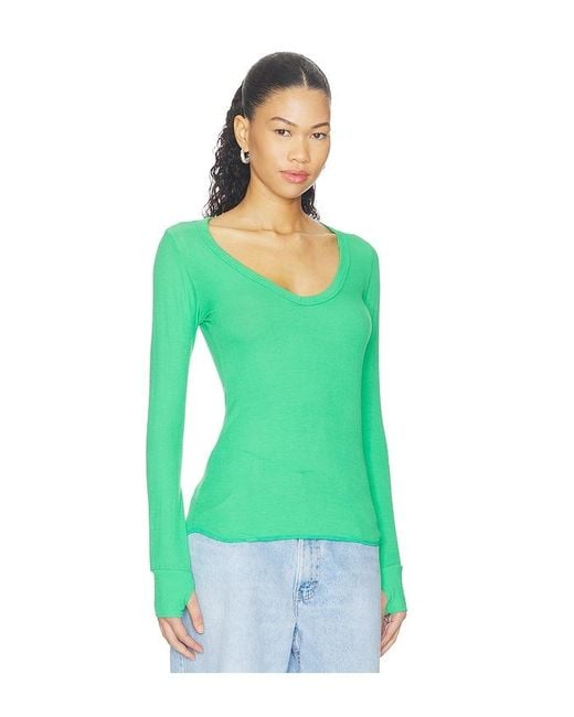 Michael Lauren Green Otis Long Sleeve Fitted V-Neck