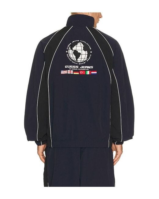 Guess Blue Crinkle Nylon Track Jacket for men