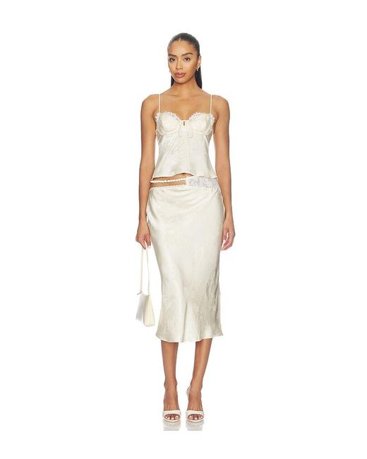 For Love & Lemons White Adrift Satin Midi Skirt