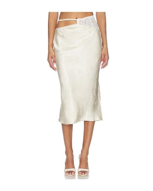 For Love & Lemons White Adrift Satin Midi Skirt