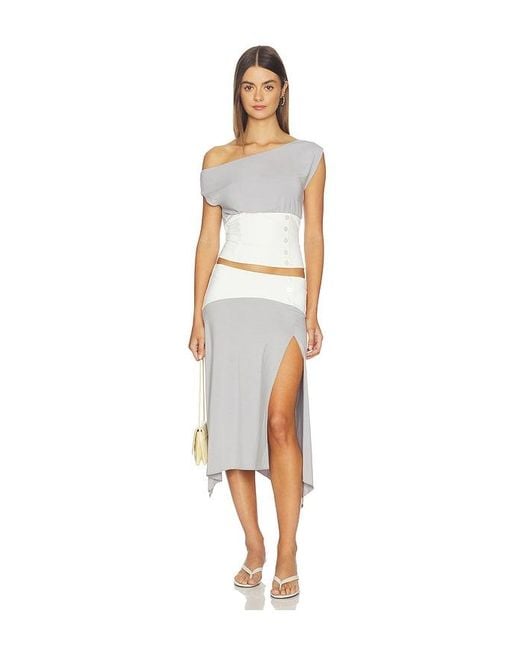 Tiger Mist Gray Curved Yoke Hi Lo Skirt