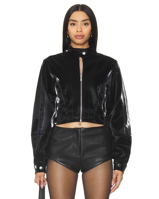 WeWoreWhat Black Faux Patent Leather Cropped Moto Jacket