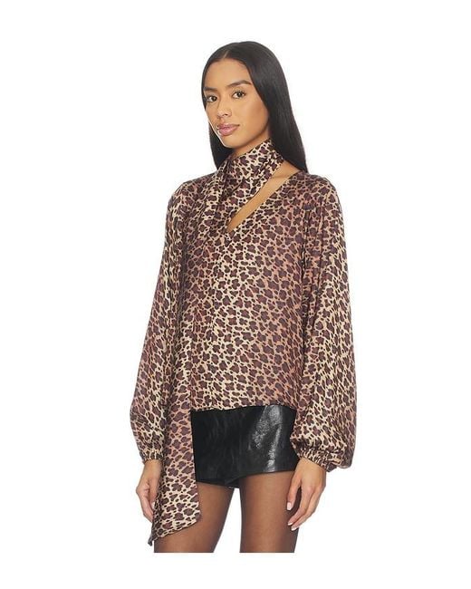 WeWoreWhat Brown X Revolve Wrap Neck Tie Top