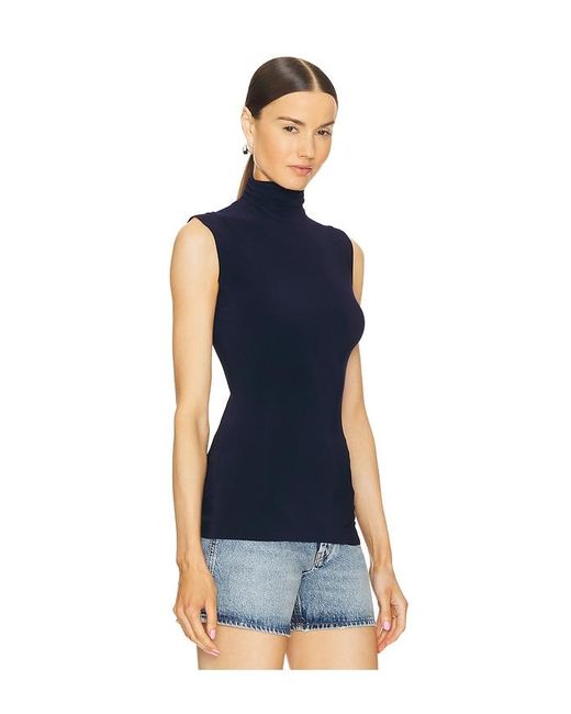 Norma Kamali Blue Slim Fit Sleeveless Turtleneck Top