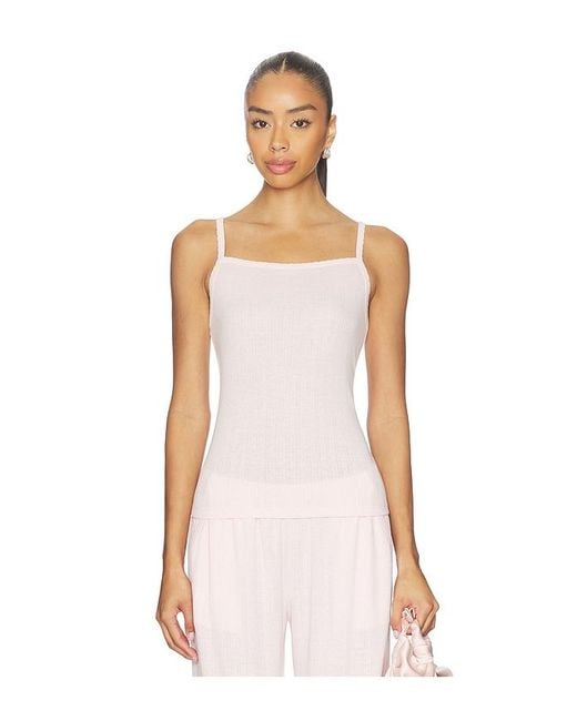 Barefoot Dreams Pink Pointelle Rib Tank With Scallop Trim