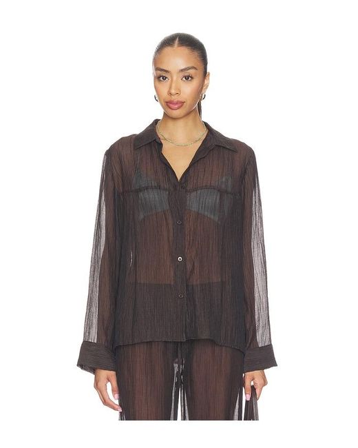LNA Black Sylvee Sheer Button Up