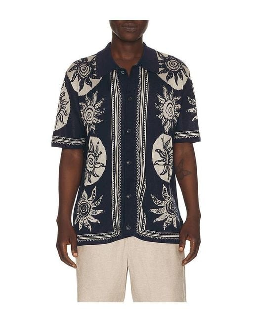 Scotch & Soda Blue Knitted Jacquard Short Sleeve Shirt for men