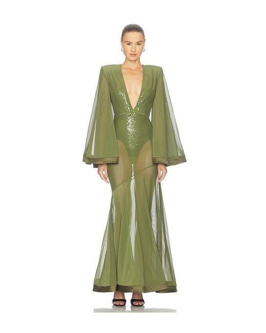 Zhivago Green Illusion Survives Love 2 Pc Mesh Gown