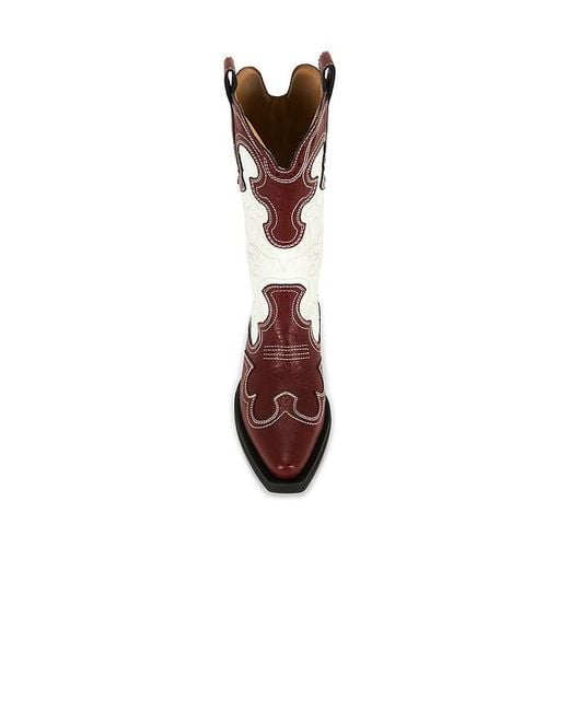Ganni Brown Mid Shaft Embroidered Western Boot