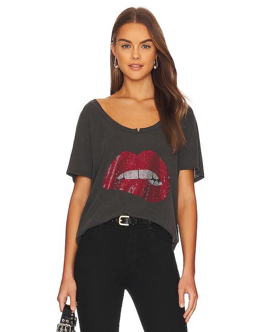 Lauren Moshi Black Delara Crystal Biting Lip Top