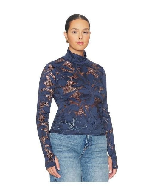 AFRM Blue Zadie Crochet Floral Top