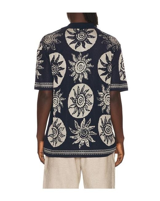 Scotch & Soda Blue Knitted Jacquard Short Sleeve Shirt for men