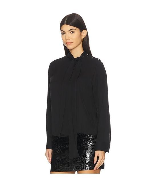 Theory Black Side Tie Neck Blouse