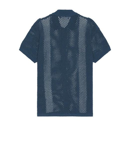 Frescobol Carioca Blue Castillo Short Sleeve Crochet Cardigan for men