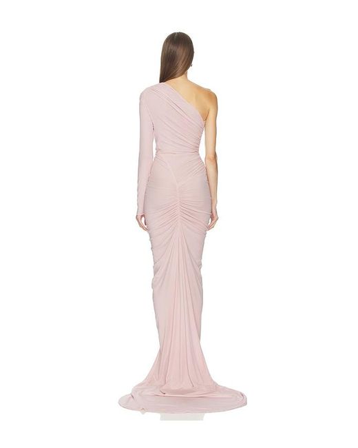 Atlein Pink One Sleeve Ruched Gown