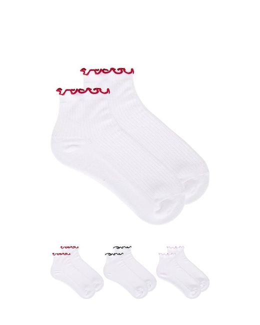 Stems White 3-Pack Ruffle Contrast Ankle Socks