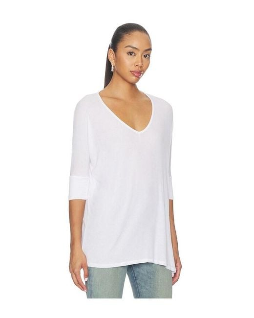 Michael Lauren White Dylan 3/4 Sleeved Draped V-Neck