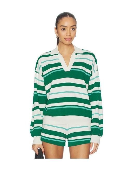 P.E Nation Green Retreat Stripe Collar Knit Pullover