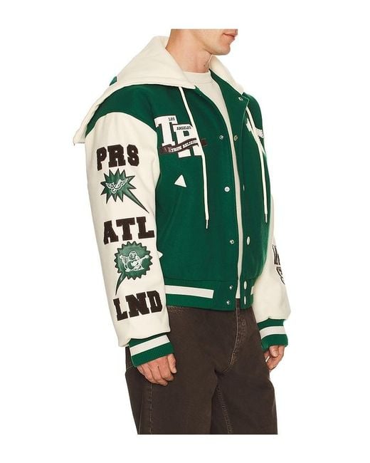 True Religion Green Retro Wool Varsity Jacket for men