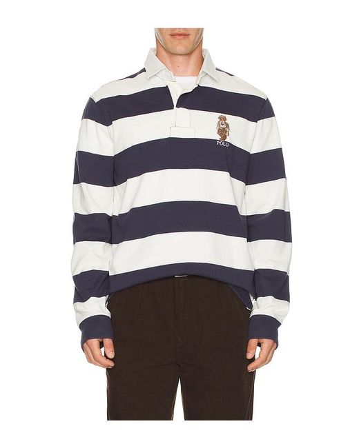 Polo Ralph Lauren Blue Long Sleeve Novelty Heritage Bear Rugby Polo for men