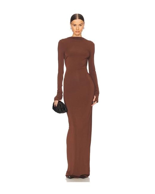 Helsa Brown Jersey Backless Maxi Dress