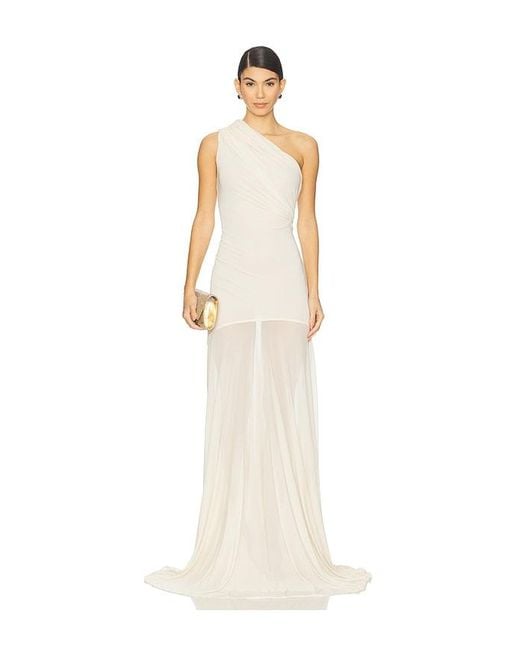Atlein White Asymetric Draped Sleeveless Dress