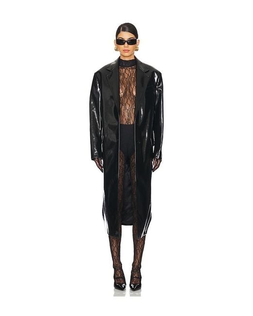 MSGM Black Patent Faux Leather Coat
